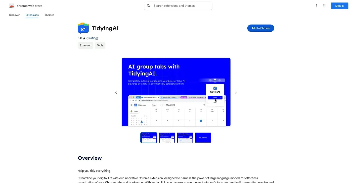Screenshot of TidyingAI Chrome Extension