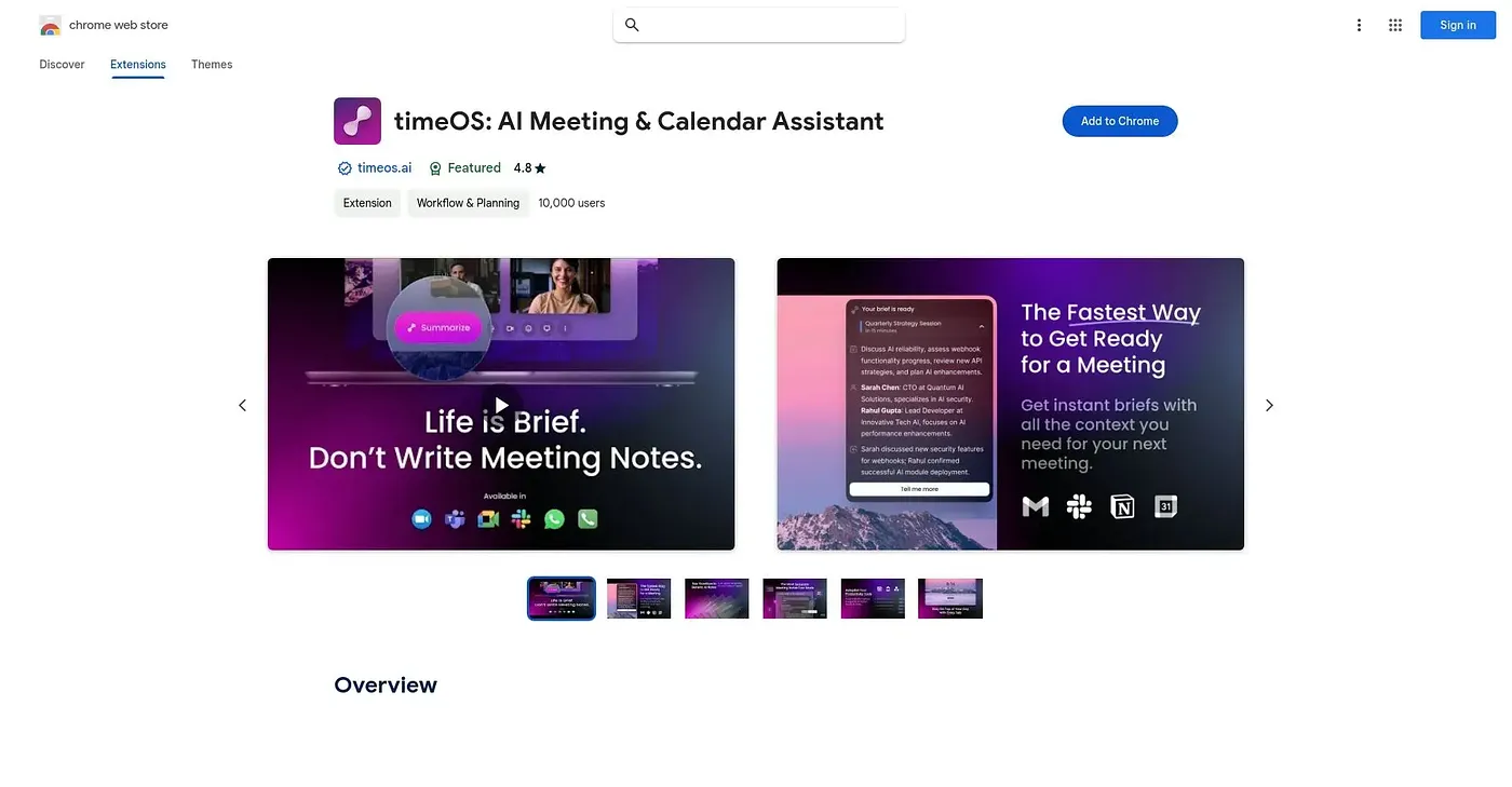 Screenshot of Timeos AI Meeting Calendar Extension