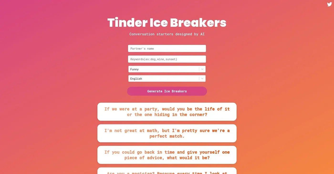 Screenshot of Tinder Icebreaker
