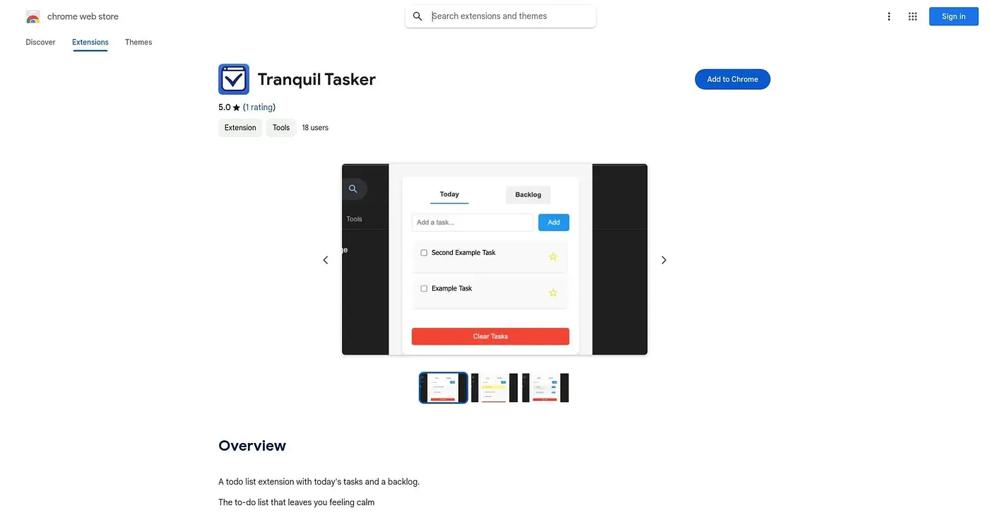Screenshot of Tranquil Tasker Chrome Extension