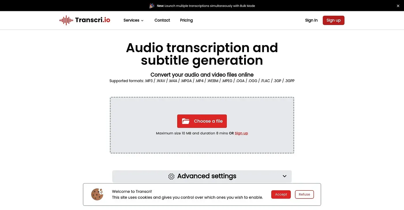 Screenshot of Transcri