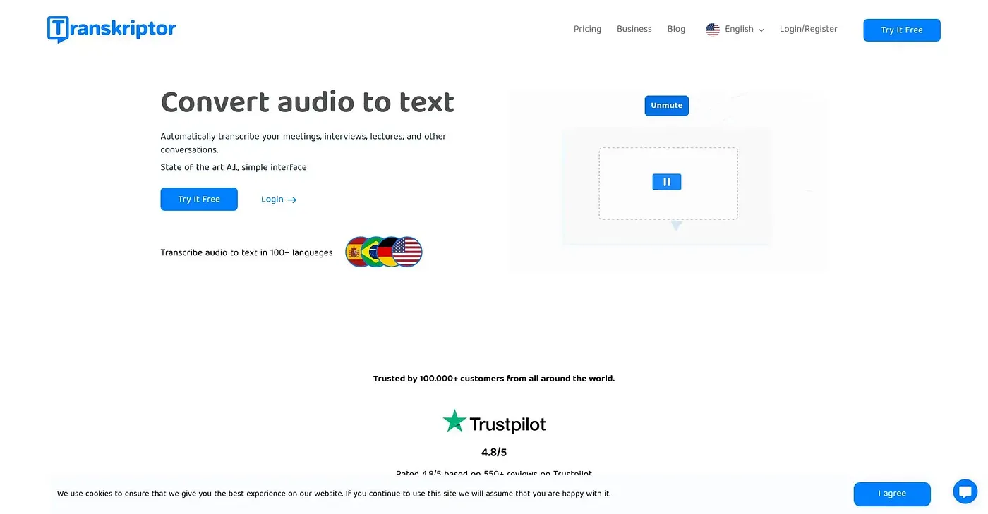 Screenshot of Transkriptor