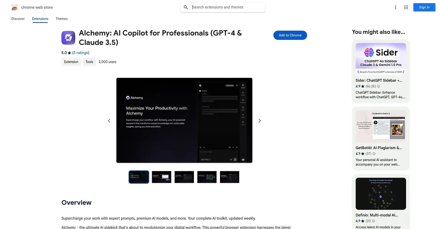 Screenshot of Alchemy for ChatGPT Chrome Extension