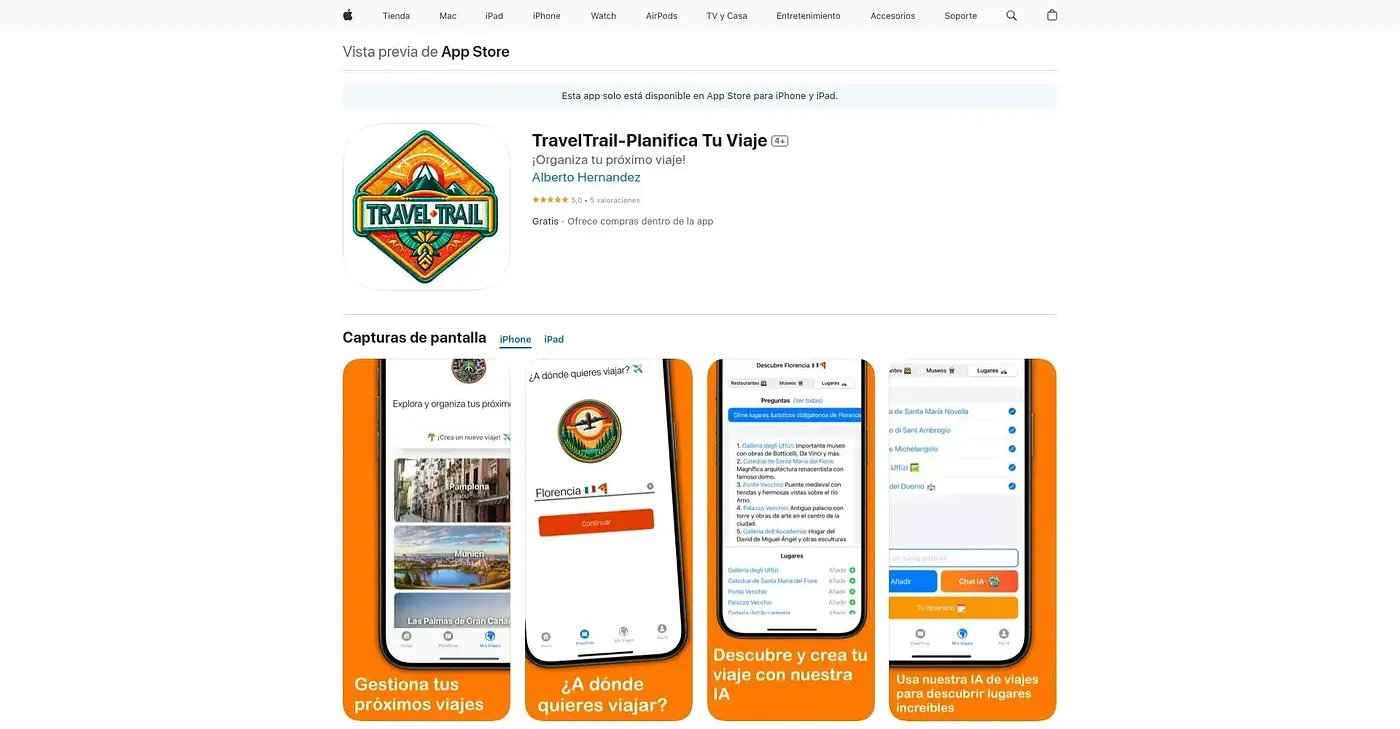 Screenshot of TravelTrail