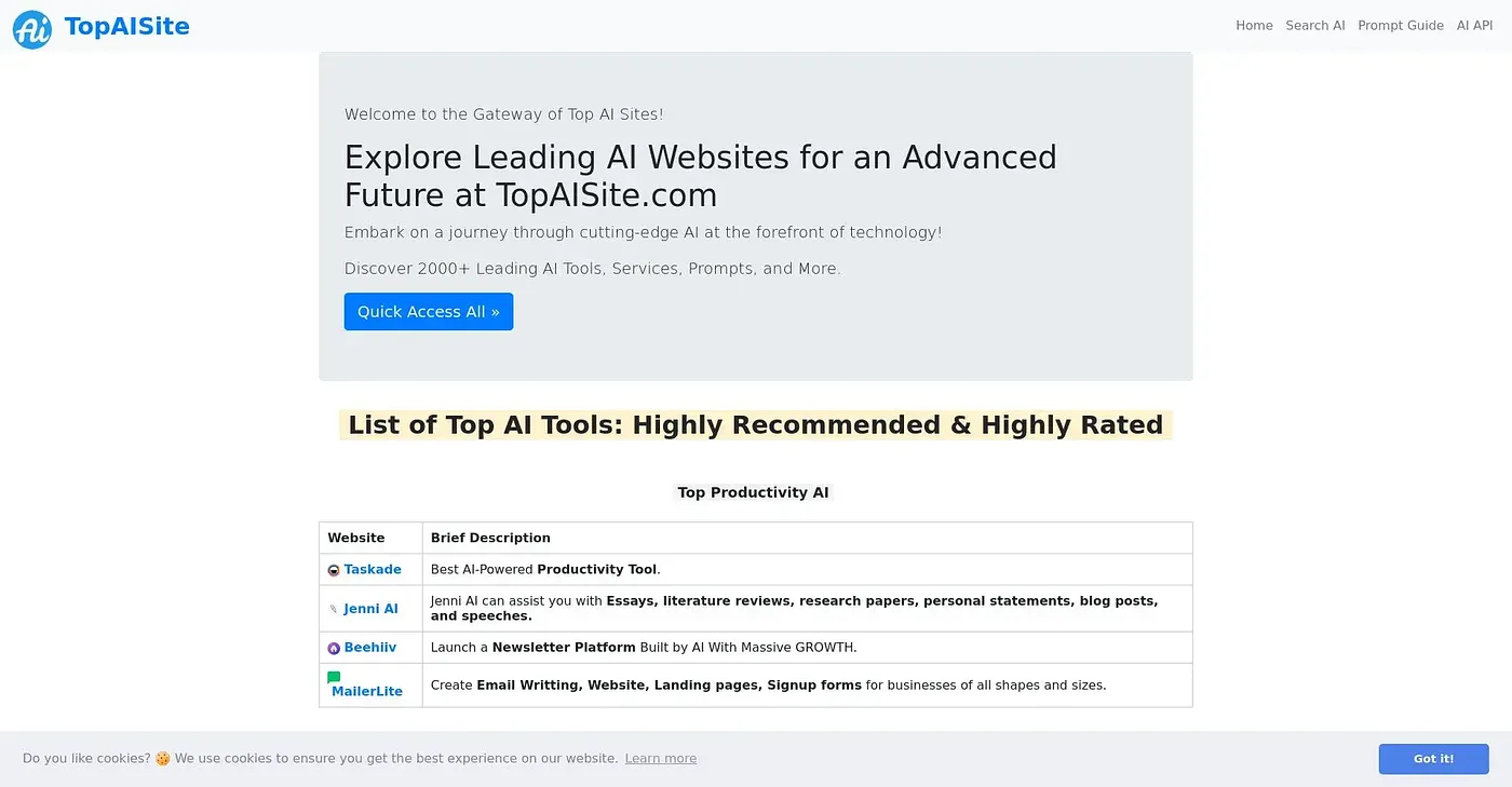 Screenshot of Topai Site