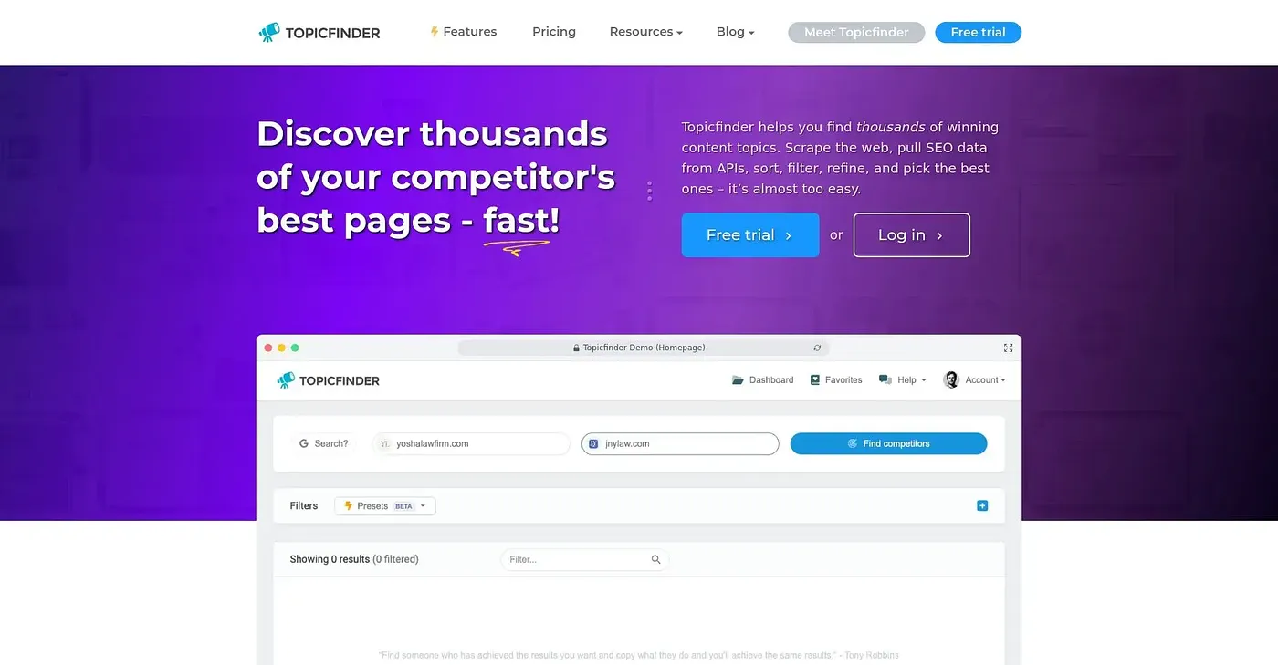Screenshot of Topic Finder