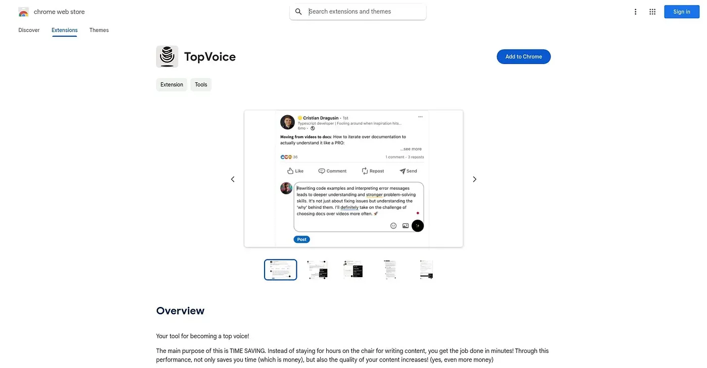 Screenshot of Topvoice Chrome Extension