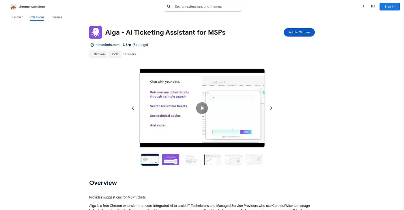 Screenshot of Alga Extension