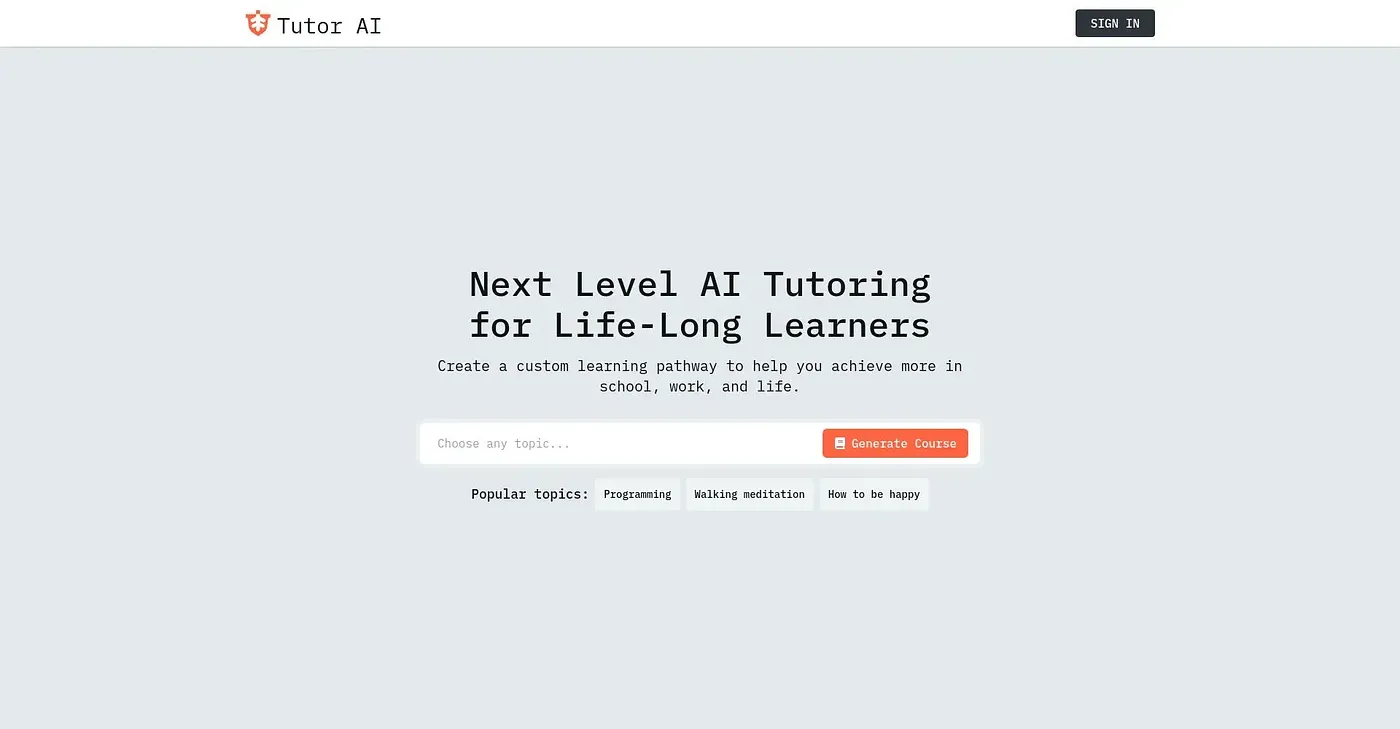Screenshot of Tutor AI
