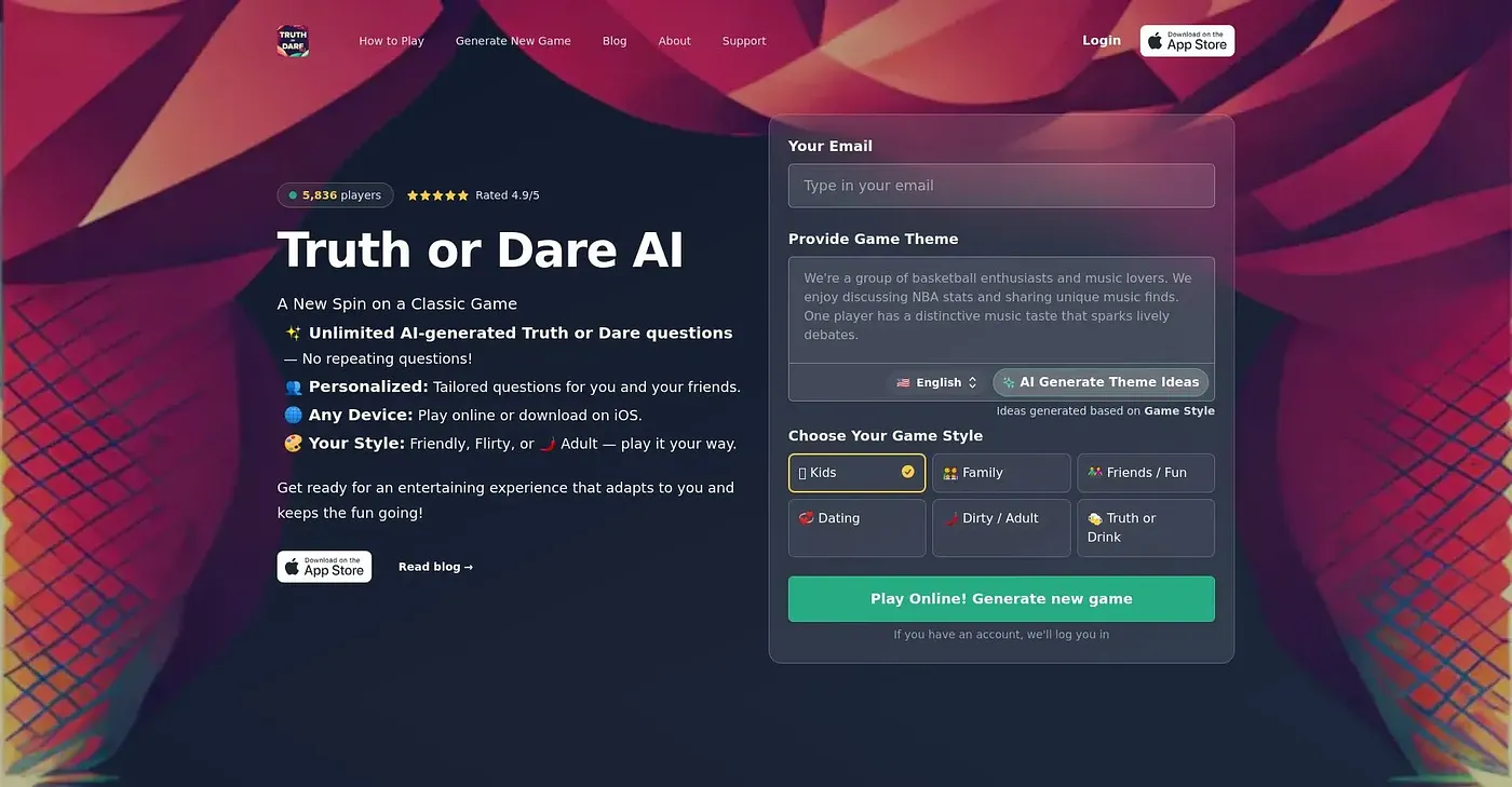 Screenshot of Truth Or Dare AI