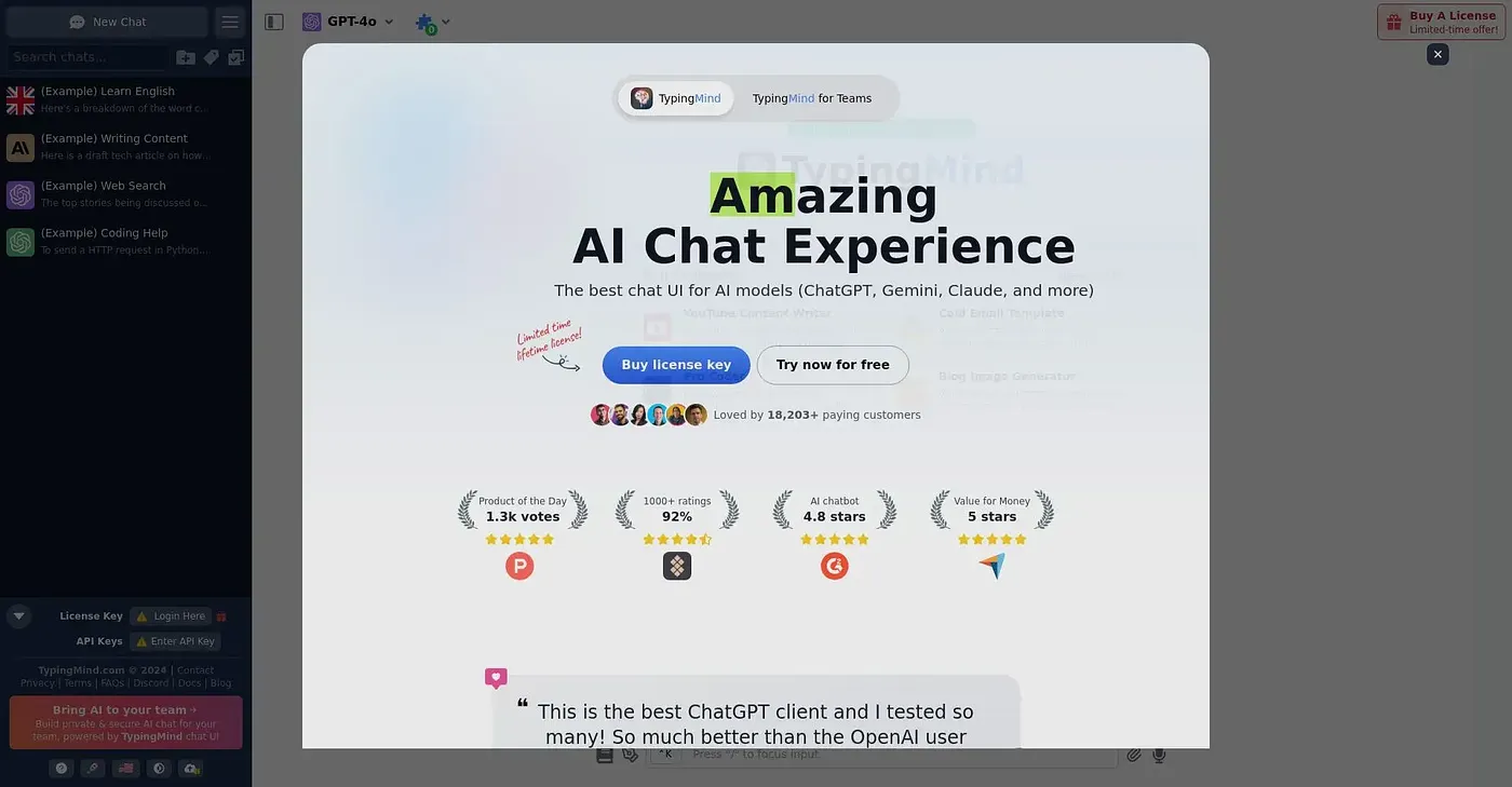 Screenshot of TypingMind