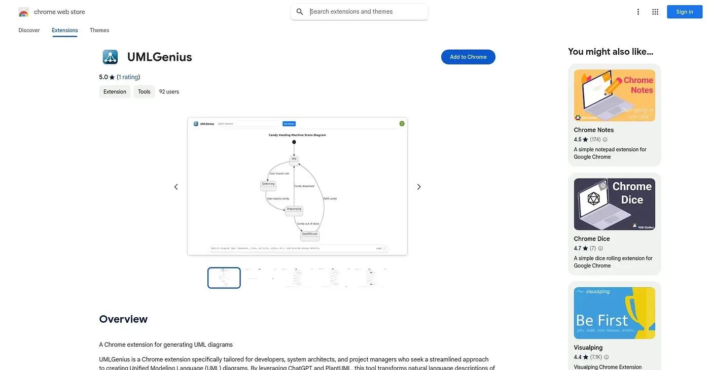 Screenshot of UMLGenius Chrome Extension