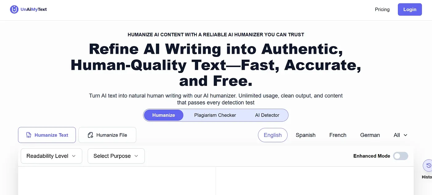 Screenshot of UN AI My Text