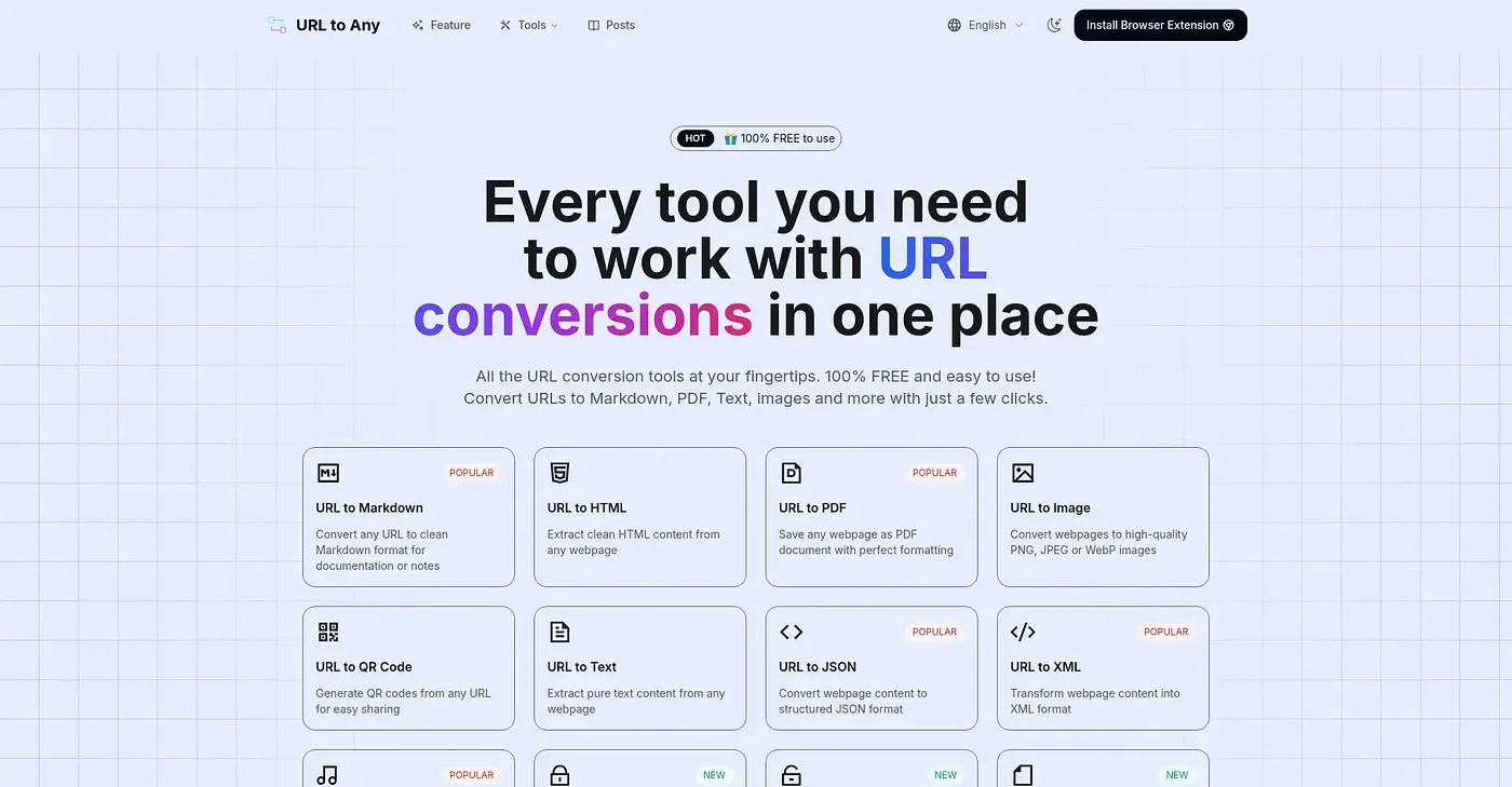 Screenshot of URL to Any