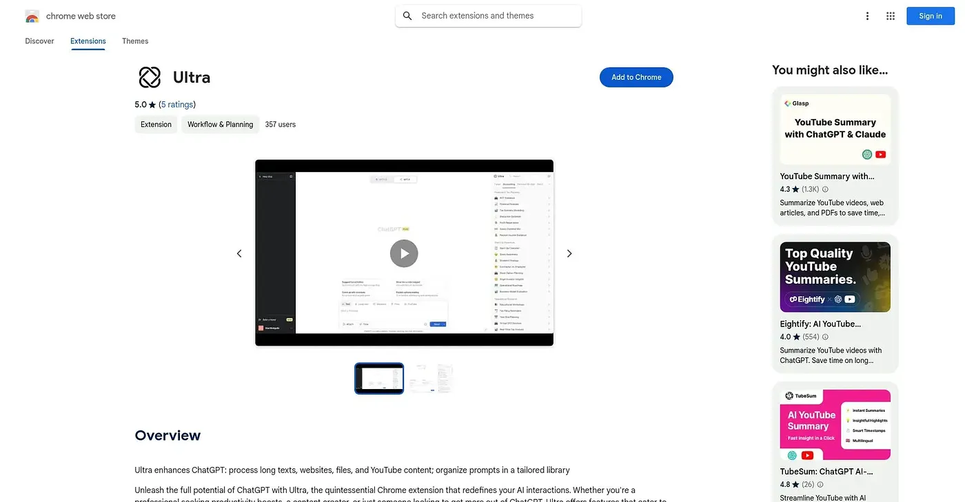 Screenshot of Ultra Chrome Extension