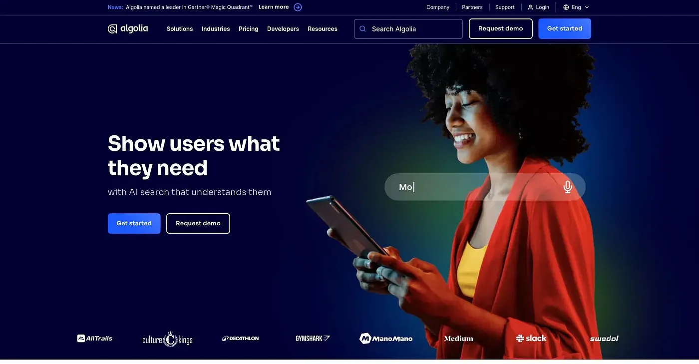 Screenshot of Algolia