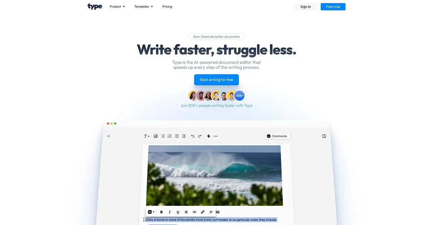 Screenshot of Type AI