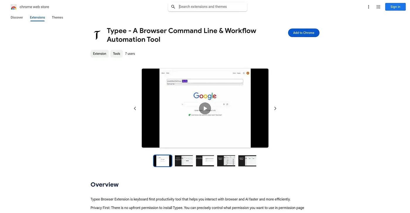 Screenshot of Typee Chrome Extension